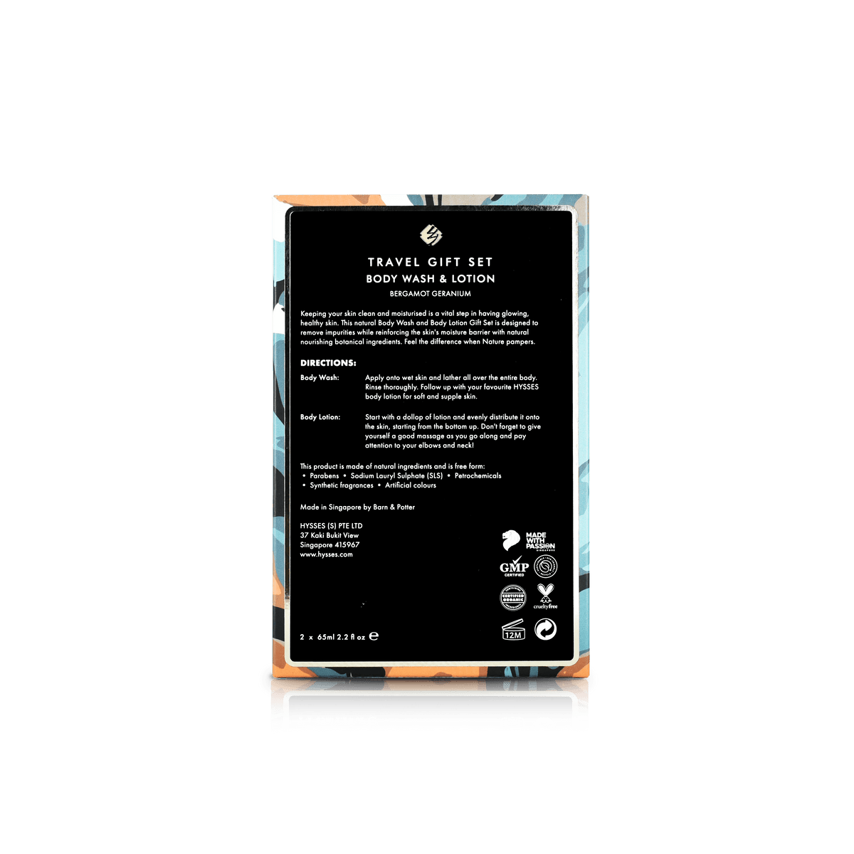 Hysses Body Care Gift Set Of 2 Body Wash & Lotion, Bergamot Geranium, 65ml