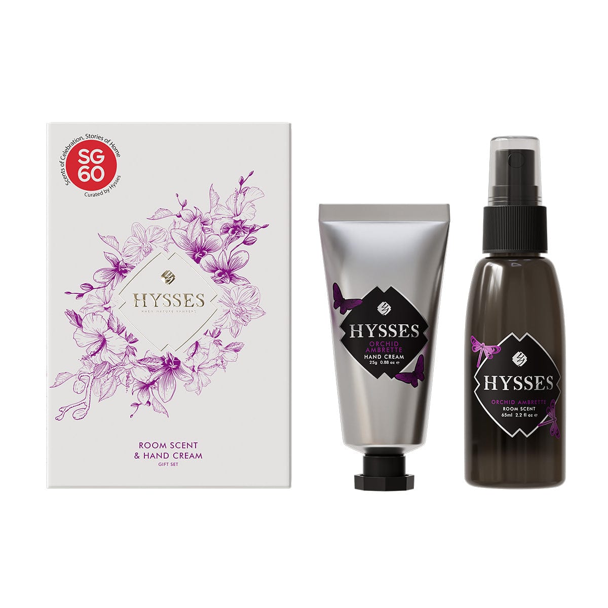 Hysses Body Care Gift Set Of 2 Hand Cream & Room Scent, Orchid Ambrette