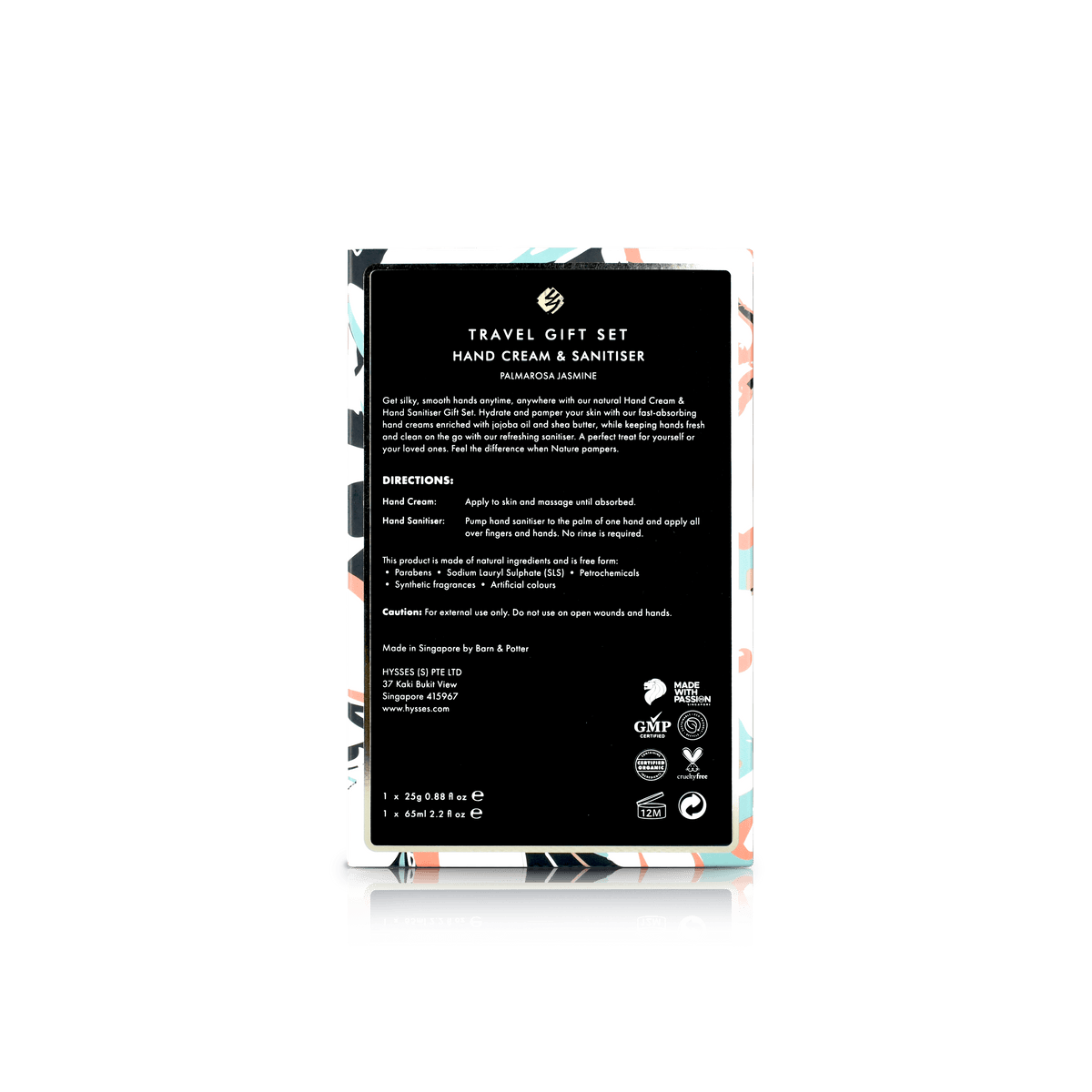 Hysses Body Care Gift Set Of 2 Hand Cream & Sanitiser, Palmarosa Jasmine, 25g/65ml