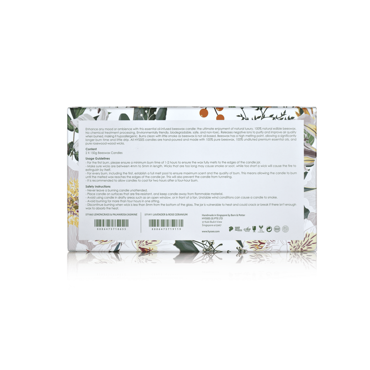 Hysses Home Scents Gift Set Of 2 Beeswax Candles X 2, Lavender & Rose Geranium, 150g