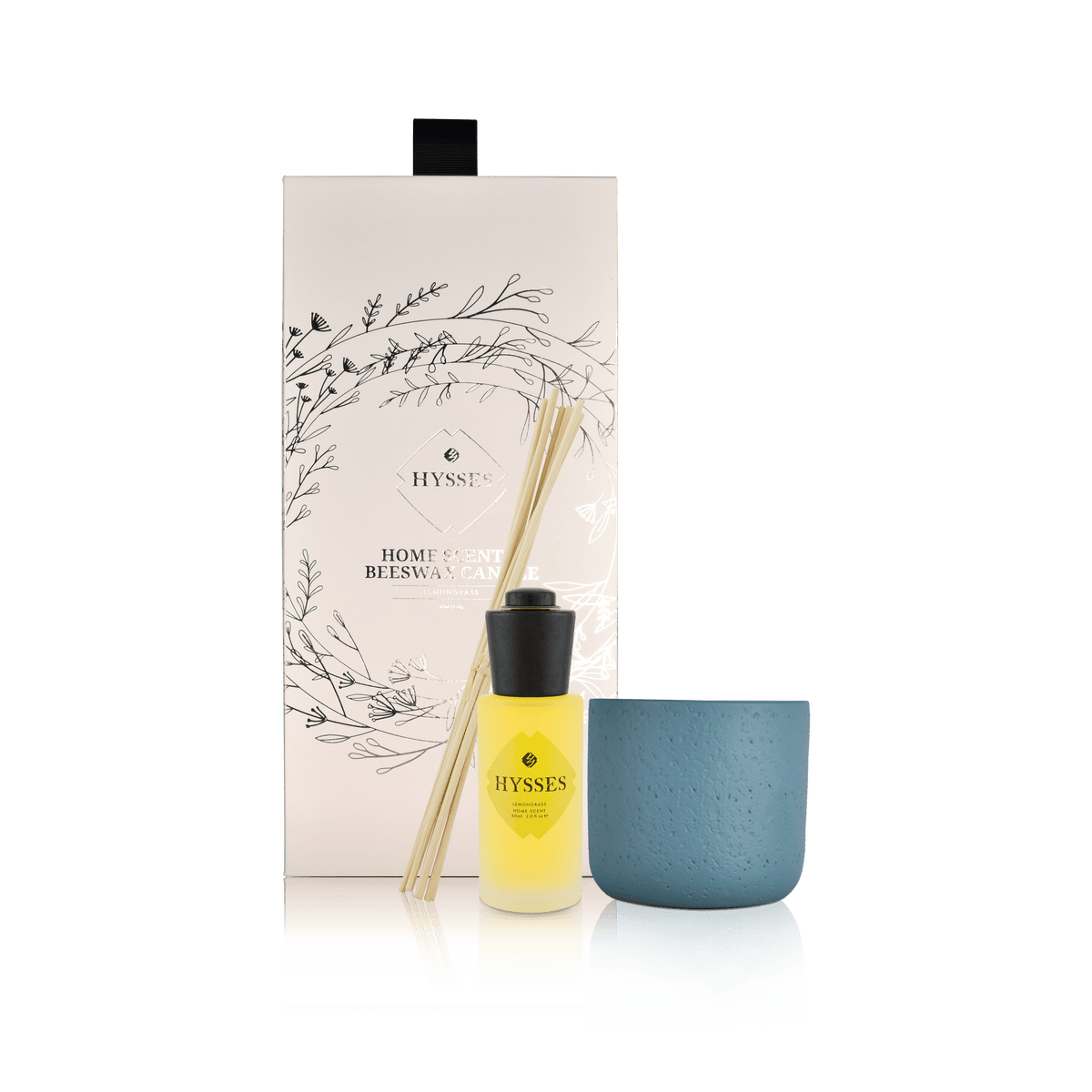 Hysses Home Scents Gift Set Of 2 Home Scent & Beeswax Candle Lemongrass, 60ml/100g