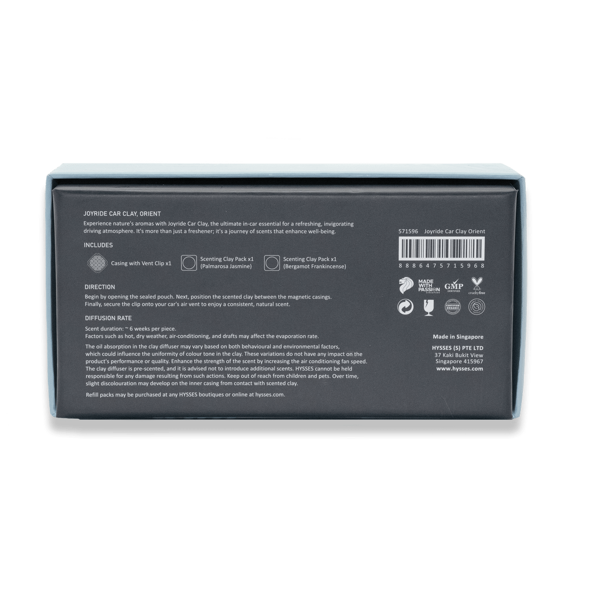 Hysses Home Scents Joyride Car Clay, Orient (Palmarosa Jasmine & Bergamot Frankincense)