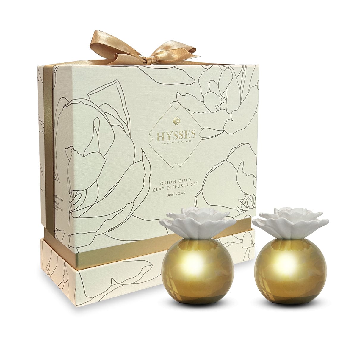 Hysses Home Scents Default Orion Gold Clay Diffuser Set of 2, Bergamot Sandalwood & Geranium Rosemary
