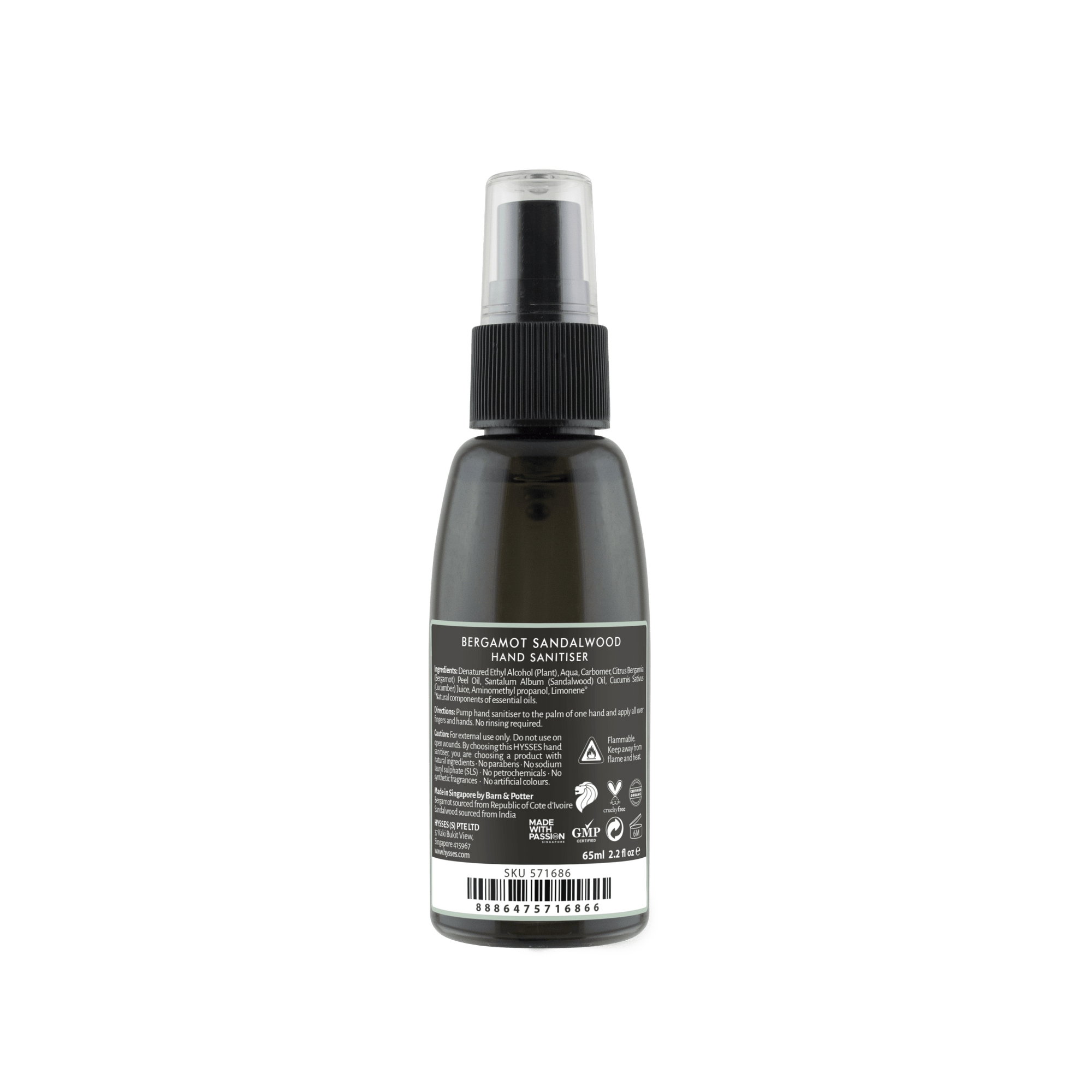 Hysses Body Care Hand Sanitiser Bergamot Sandalwood