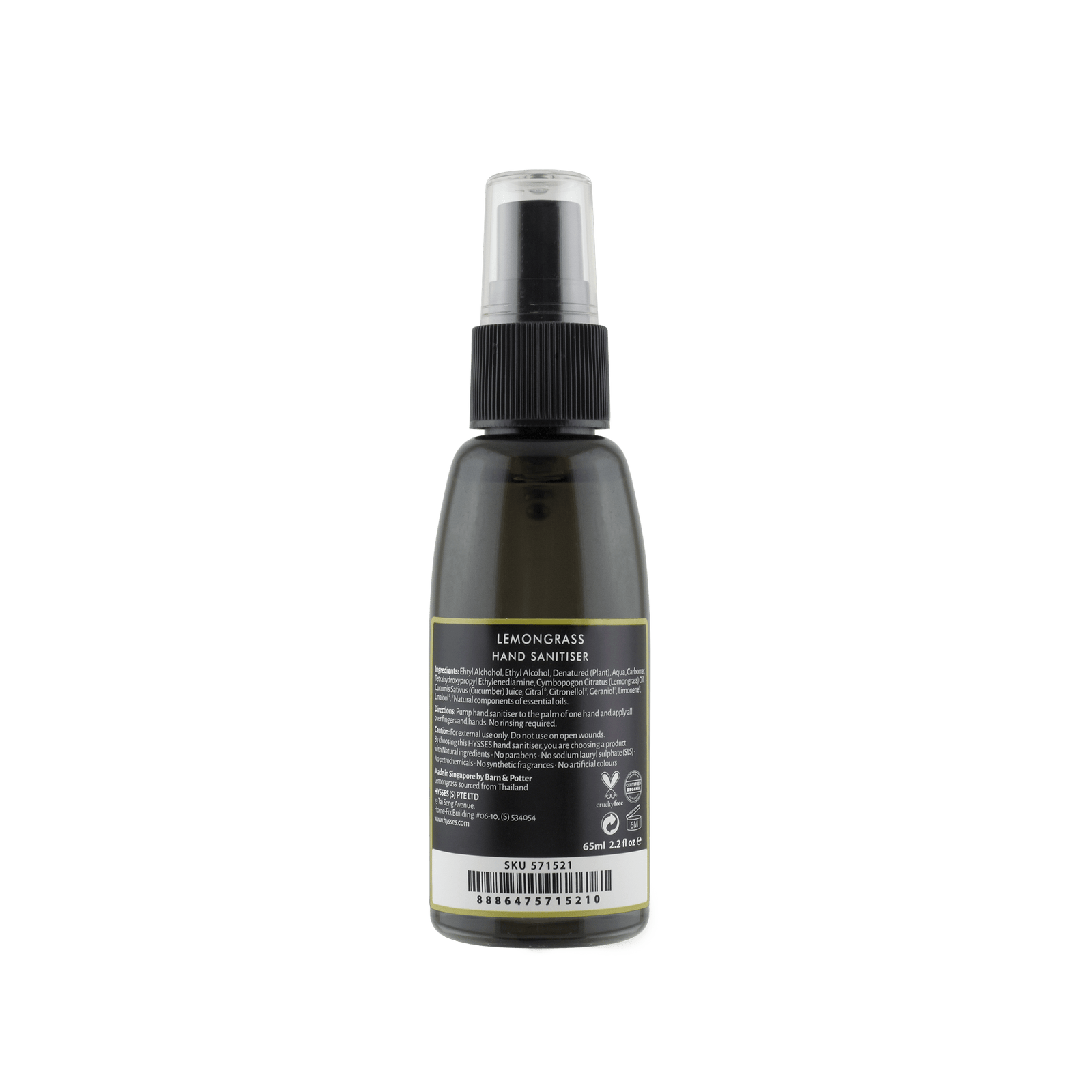Hysses Body Care 65ml Hand Sanitiser Lemongrass