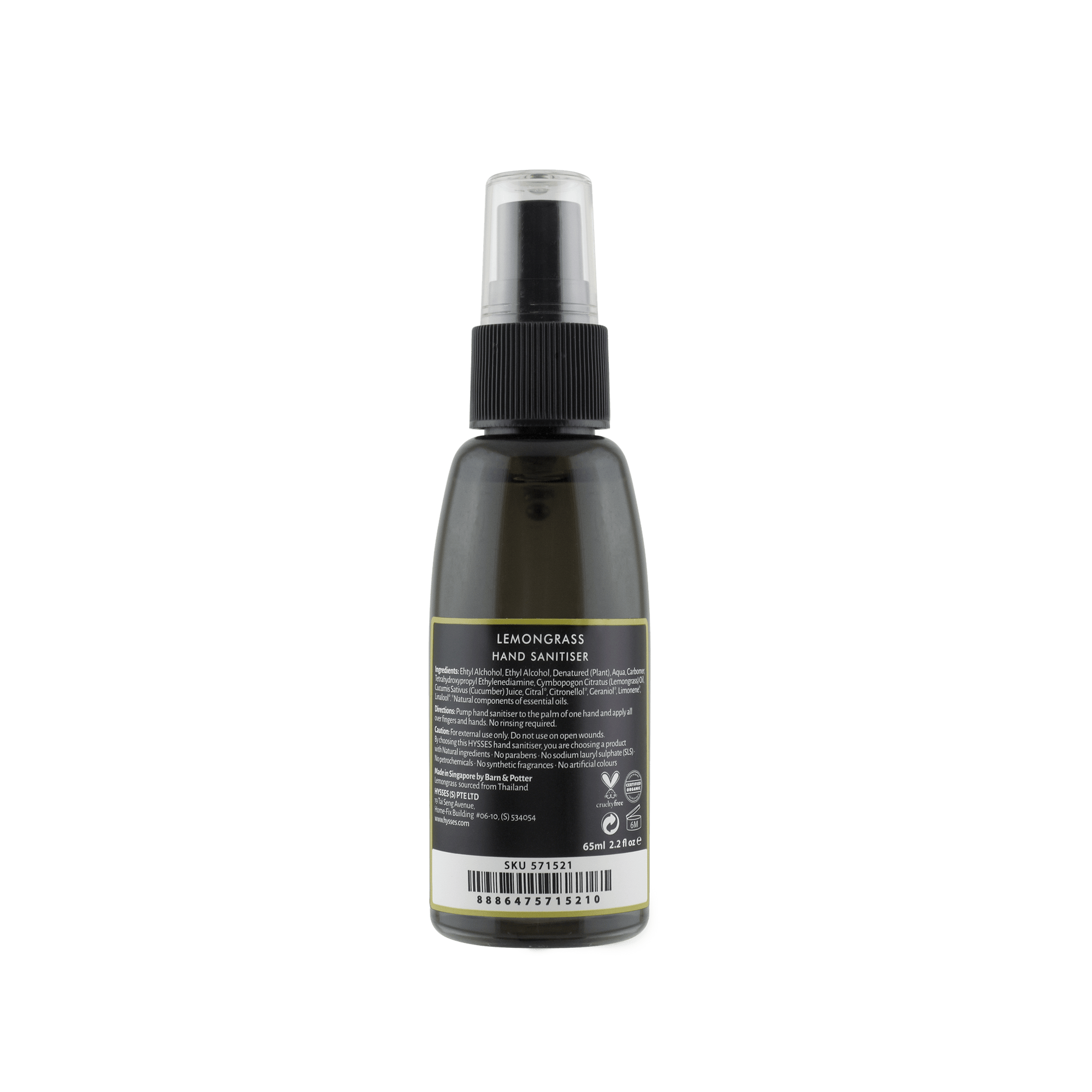 Hysses Body Care 65ml Hand Sanitiser Lemongrass
