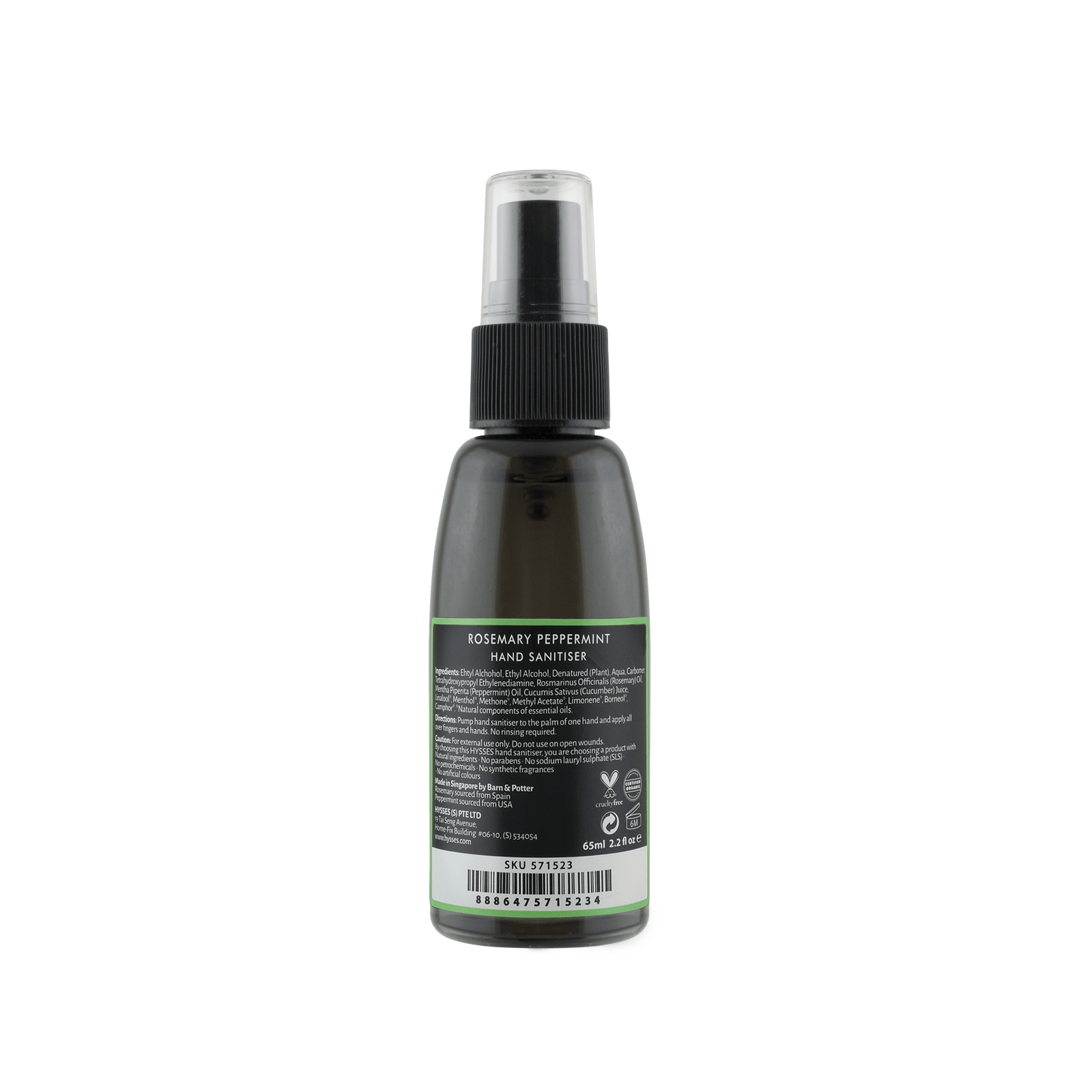 Hysses Body Care 65ml Hand Sanitiser Rosemary Peppermint