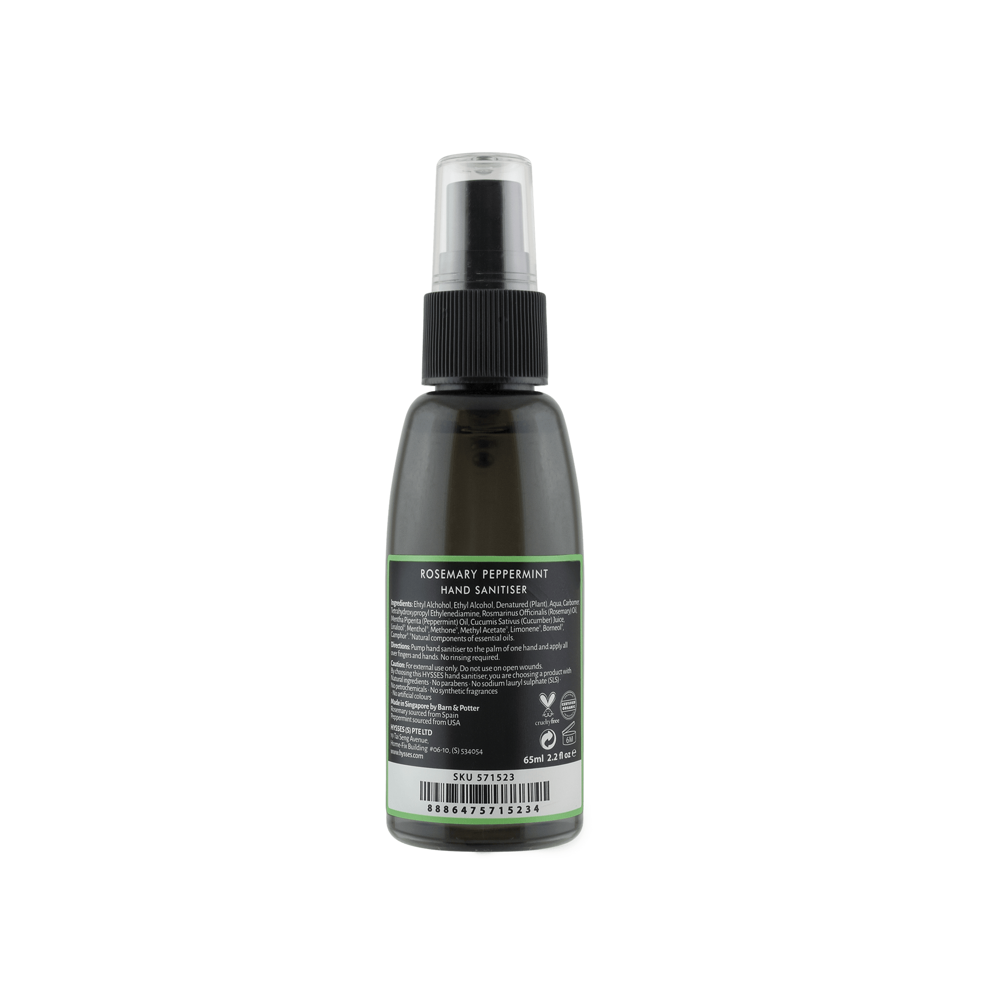 Hysses Body Care 65ml Hand Sanitiser Rosemary Peppermint
