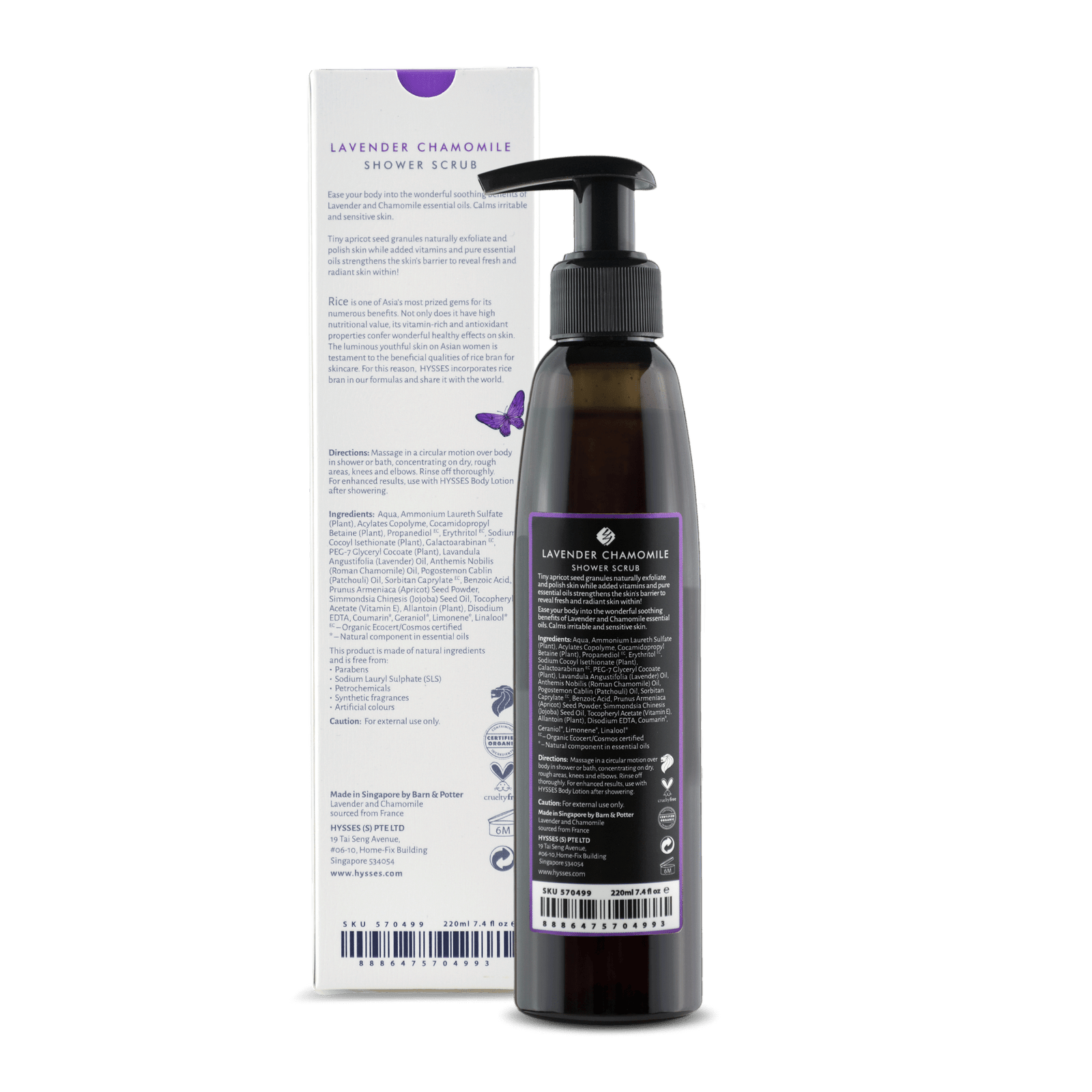 Hysses Body Care 220ml Shower Scrub Lavender Chamomile