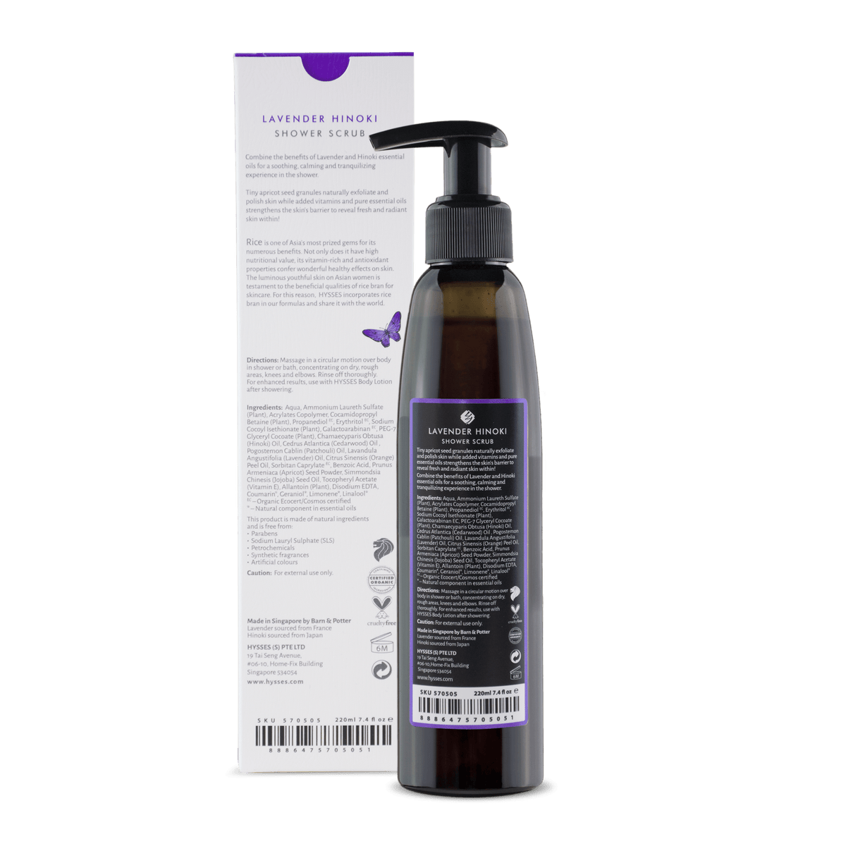 Hysses Body Care 220ml Shower Scrub Lavender Hinoki