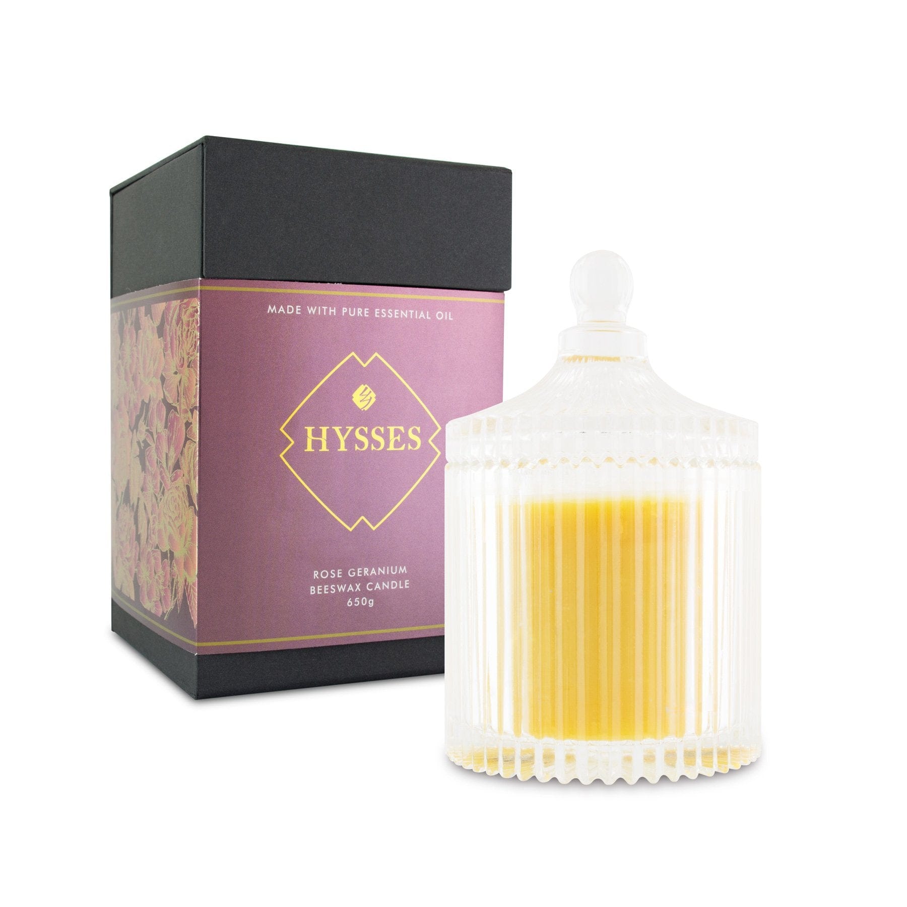 Hysses Home Scents 100g Beeswax Candle Rose Geranium