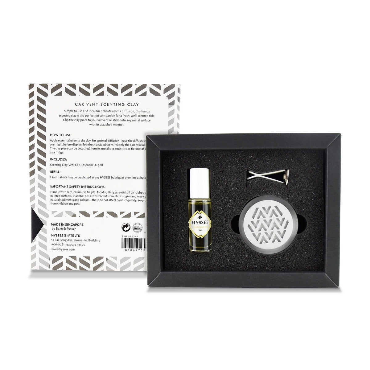 Hysses Home Scents Car Vent Clay Diffuser Gray