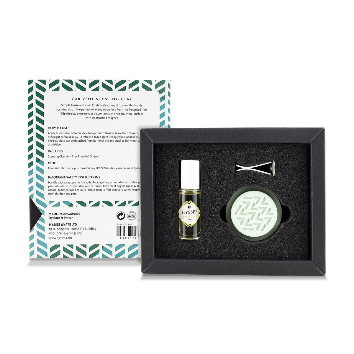 Hysses Home Scents Car Vent Clay Diffuser Green