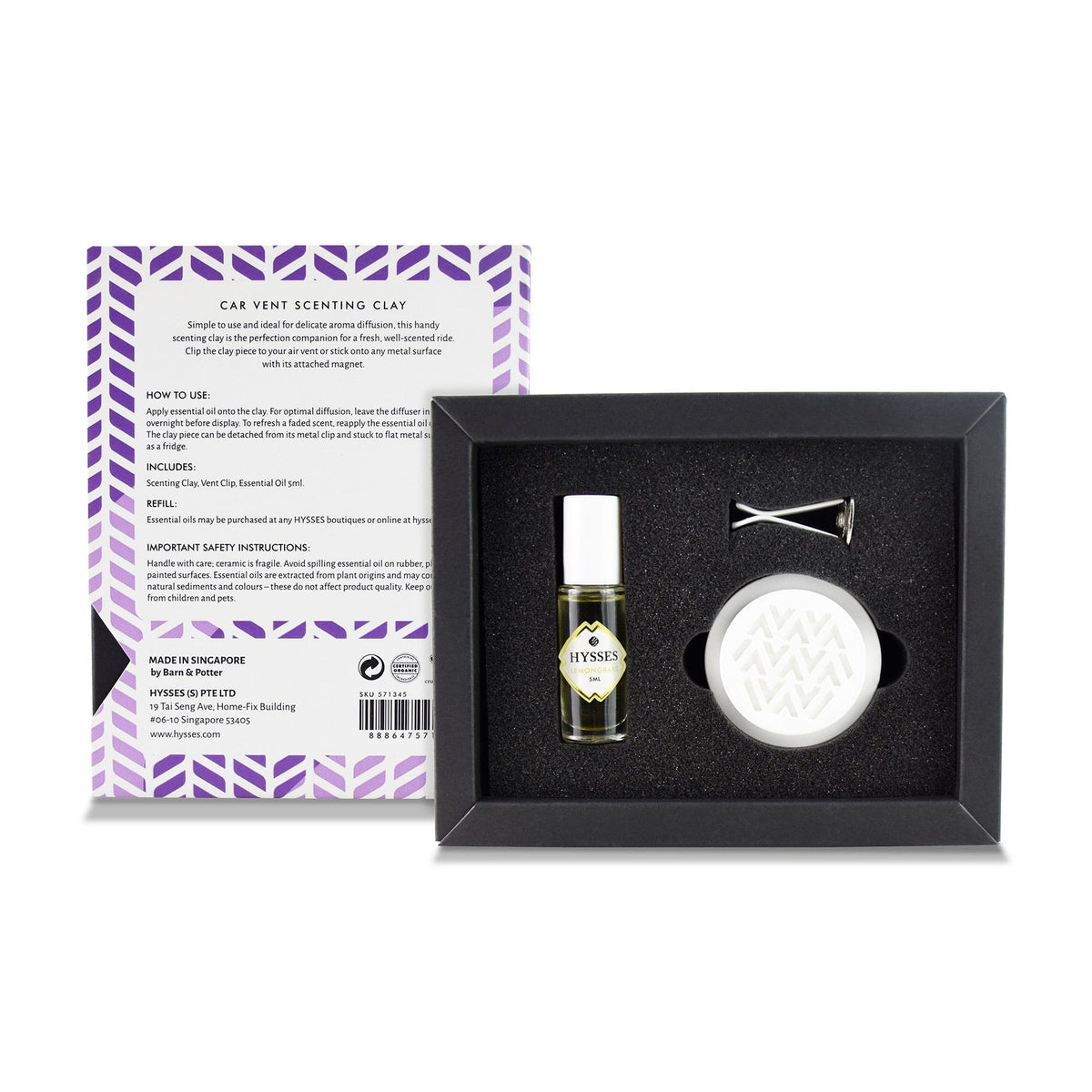 Hysses Home Scents Car Vent Clay Diffuser White